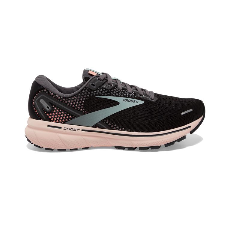 Brooks Ghost 14 Cushioned Road Running Shoes - Women's - Black/Pearl/PeachPuff (45281-WLME)